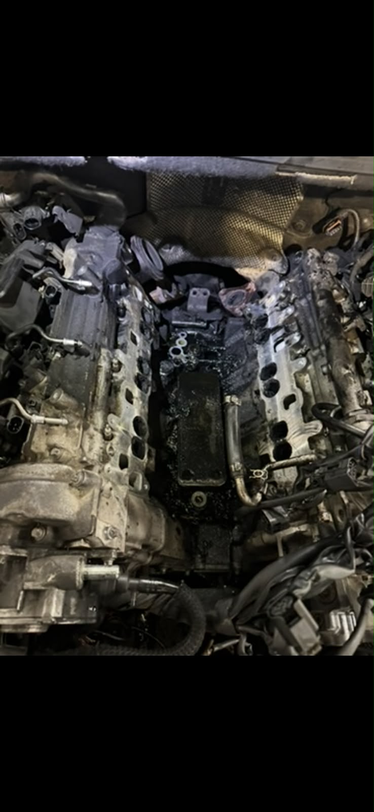 Engine opened for mechanical repair work